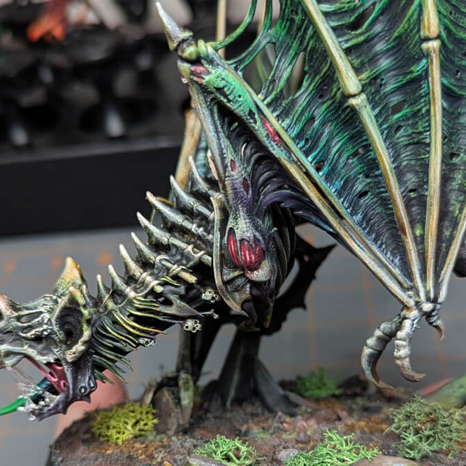 A painted Warhammer Terrorgheist by Dark Elf Dice