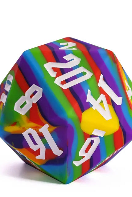 Giant silicone d20 bright vibes with white numbers