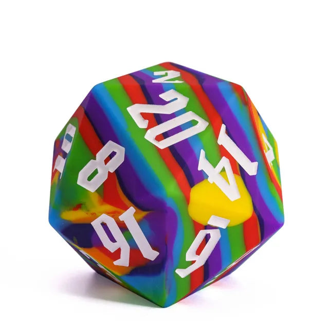 Giant silicone d20 bright vibes with white numbers