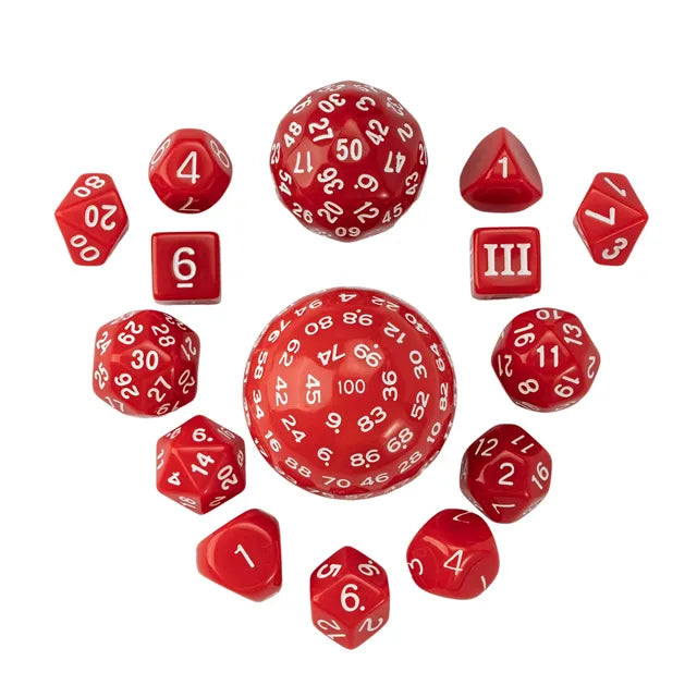 Weird RPG dice red and white for dnd like games
