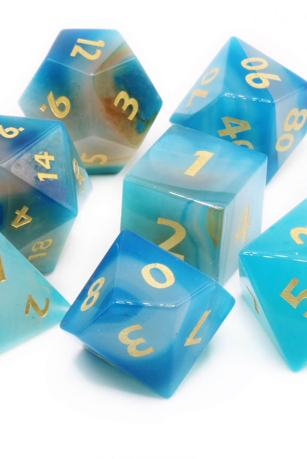 Blue Agate Gemstone dice for tabletop roleplaying games