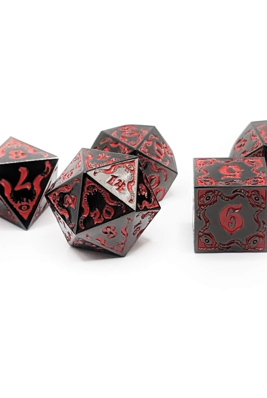 Cthulhu Metal Dice Black and Red for dnd and other fantasy games