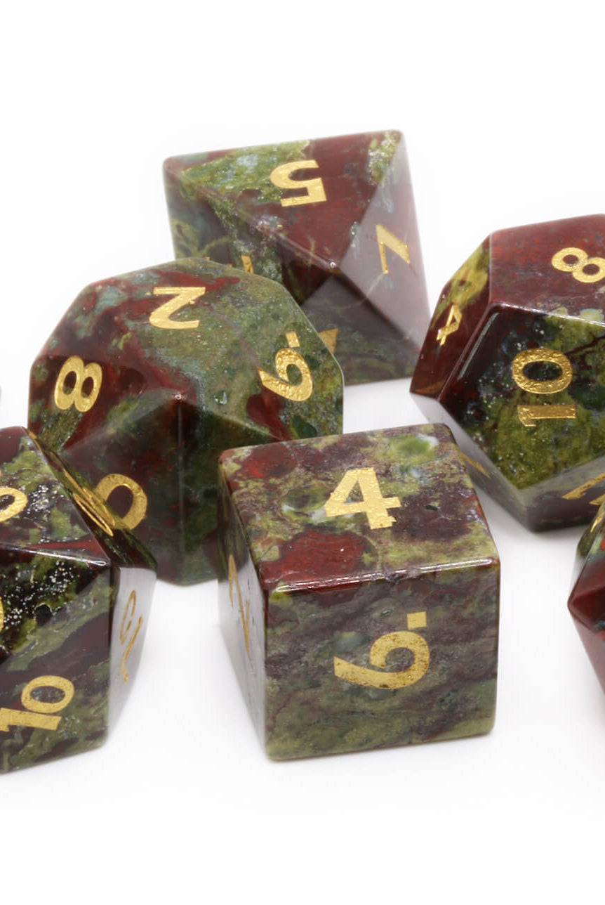 Dragon Bloodstone dice at Dark Elf Dice