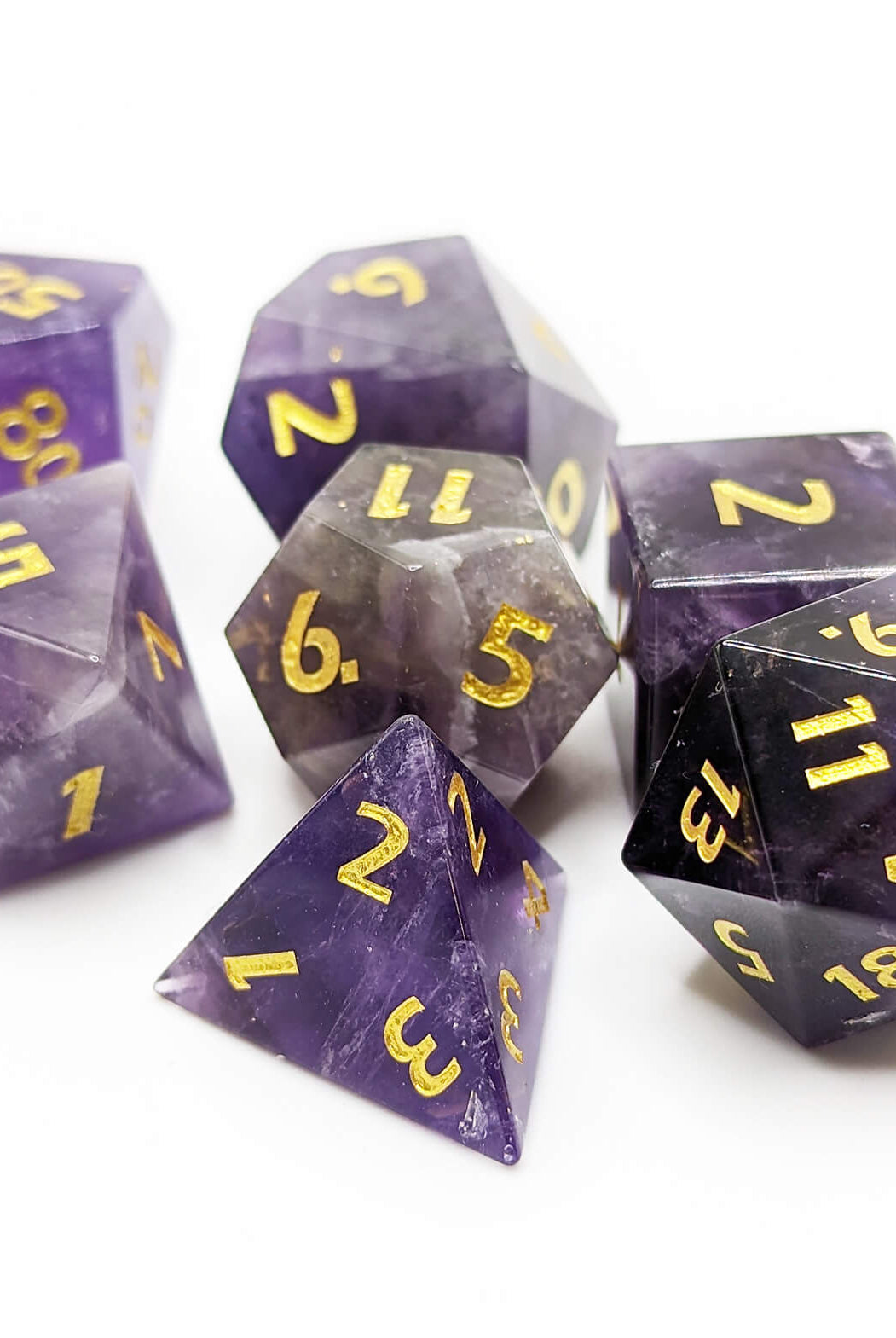 Beautiful purple amethyst gemstone dice set