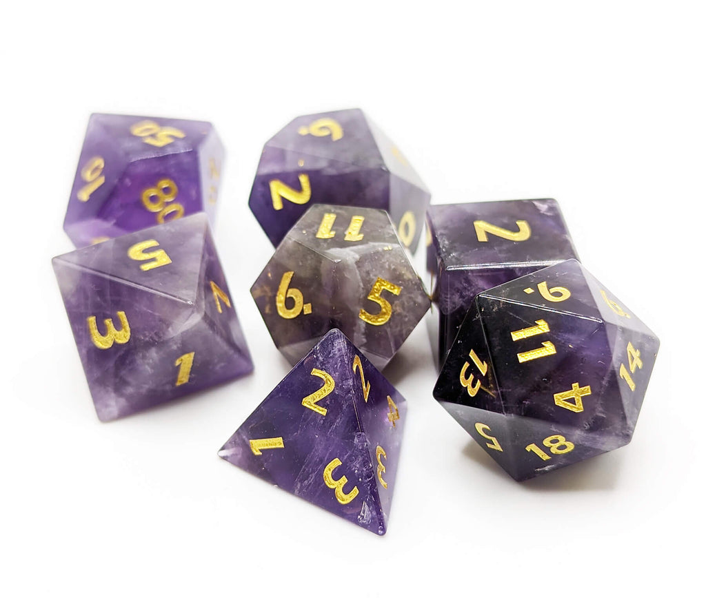 Beautiful purple amethyst gemstone dice set
