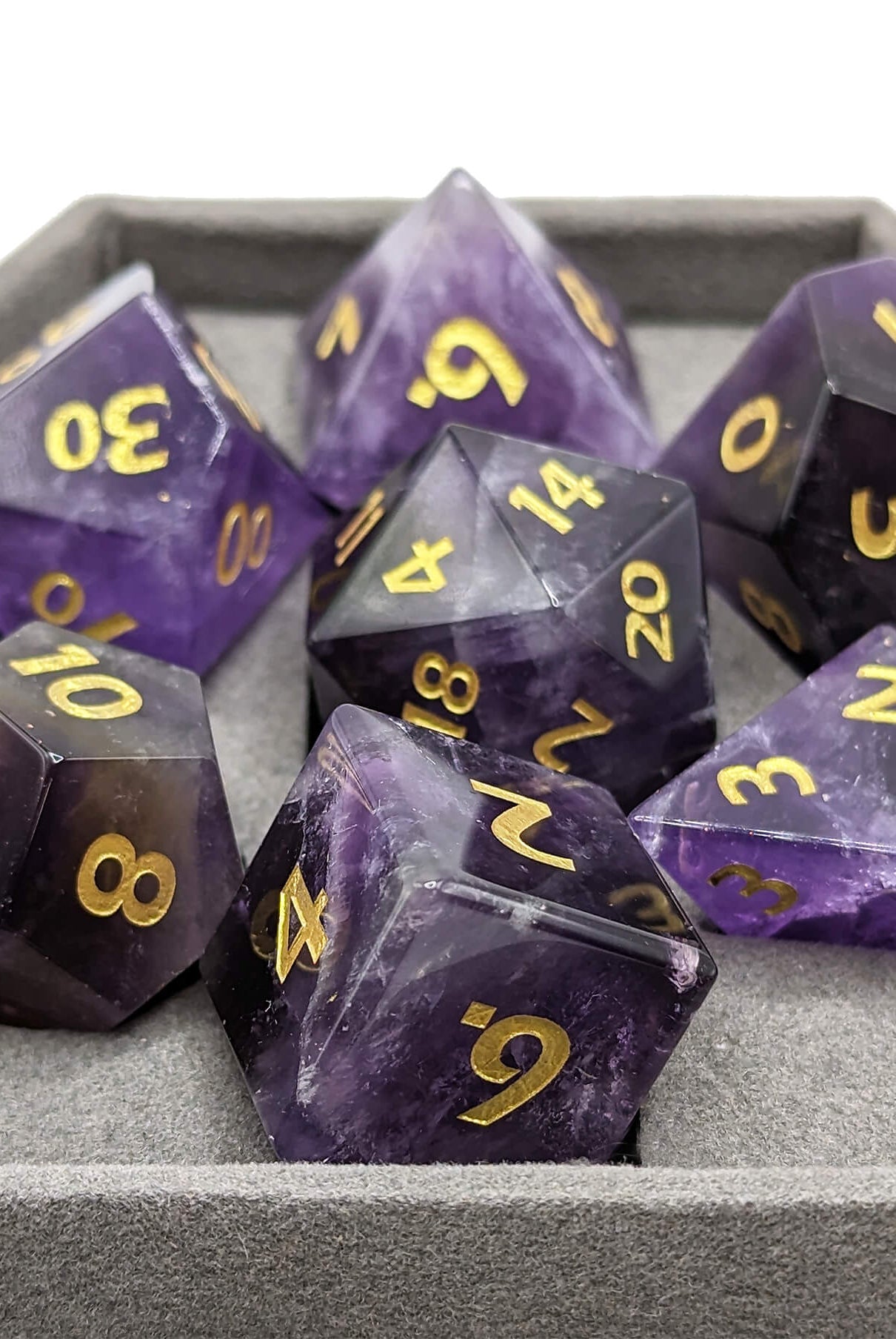 Gemstone Amethyst dice for dnd and other ttrpg games