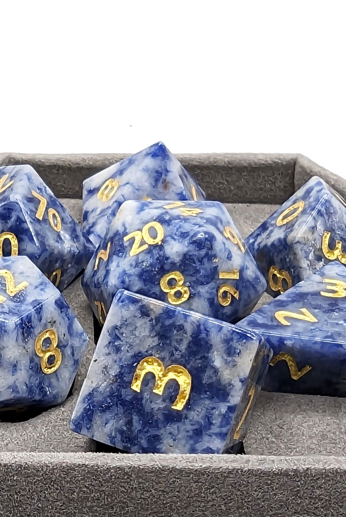 Blue Sodalite Gemstone dice set for ttrpg games