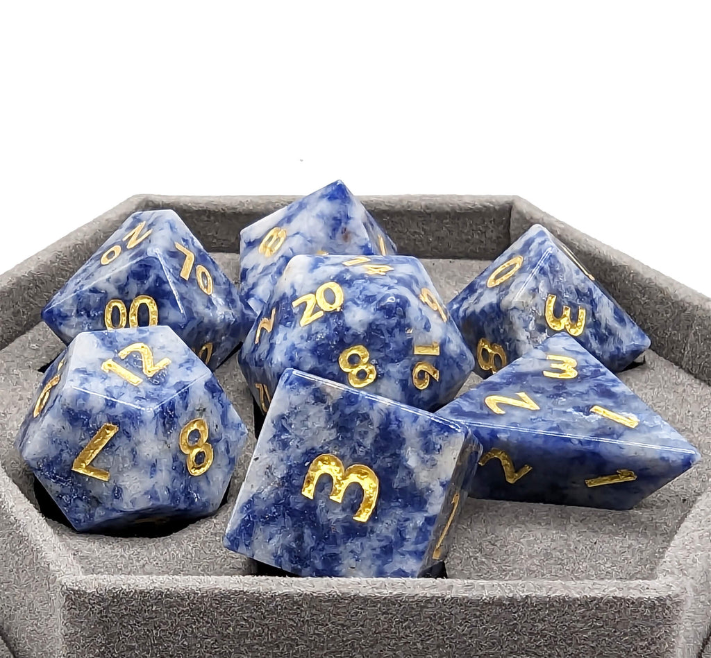 Blue Sodalite Gemstone dice set for ttrpg games
