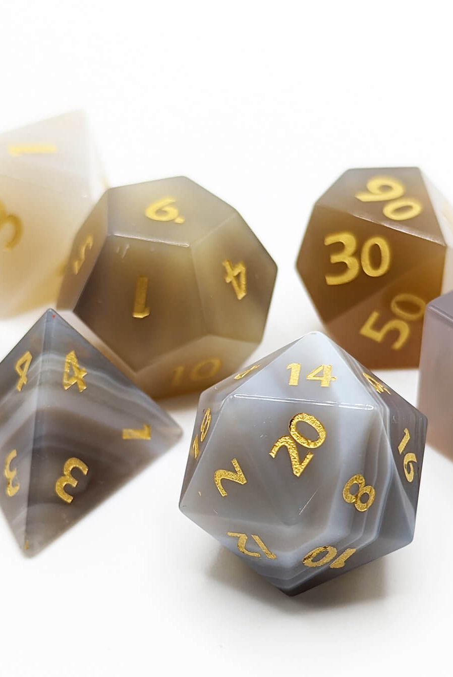 Gemstone Agate gray dice for ttrpg games