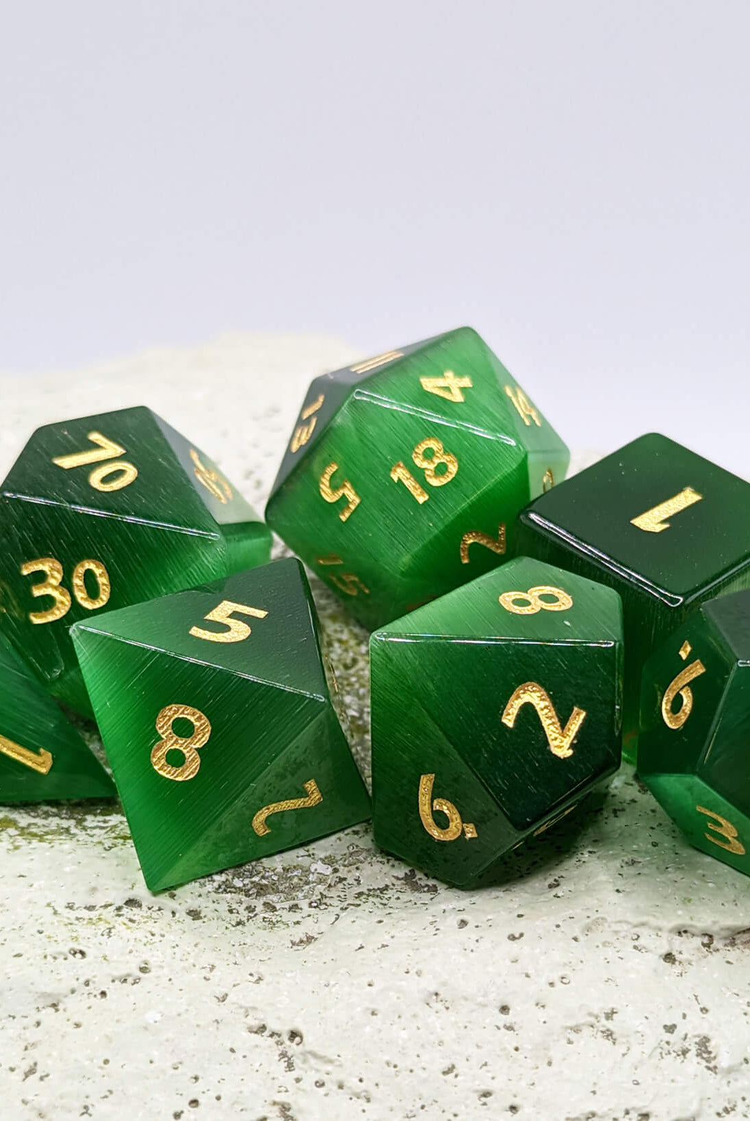 Beautiful green dice set for tabletop roleplaying games