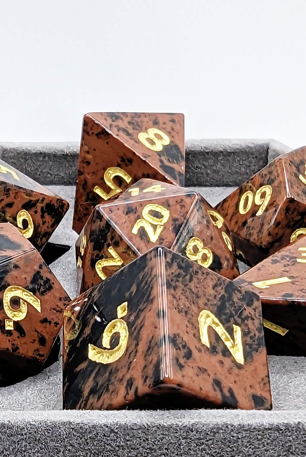 Mahogany Obsidian gemstone dice for ttrpg games