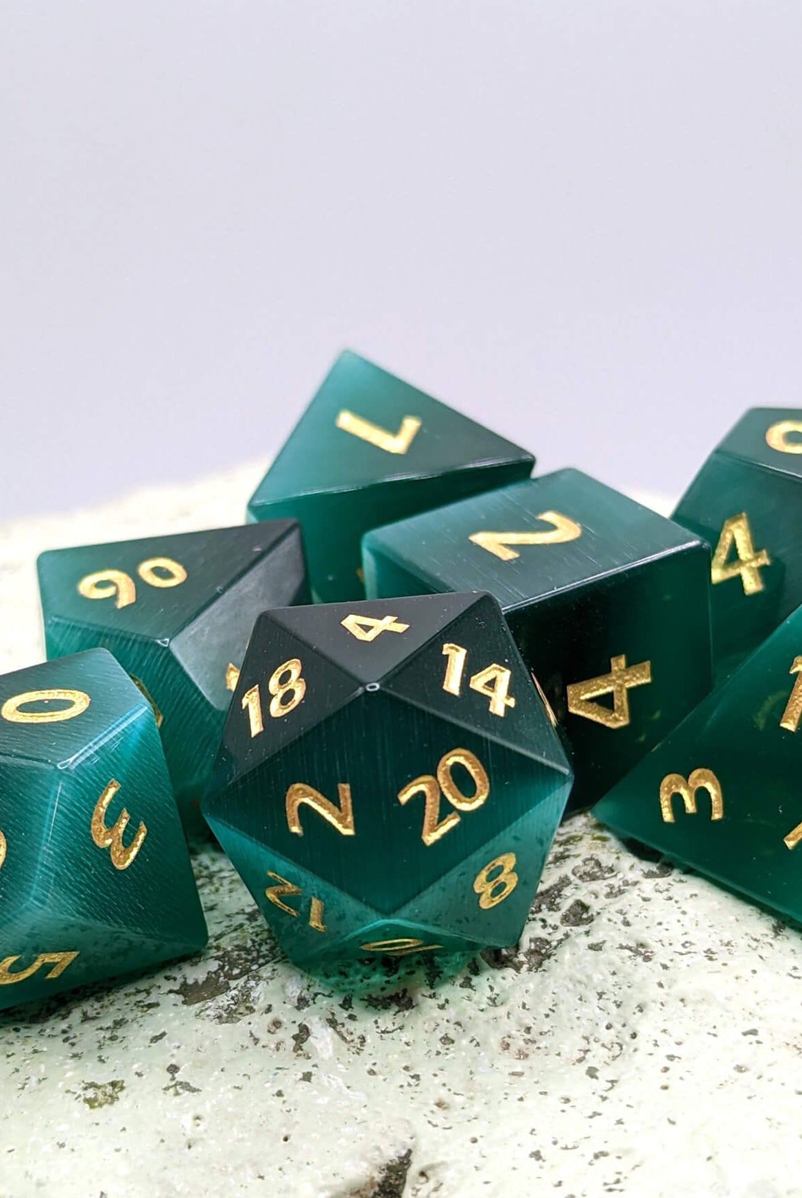 Green gemstone dice for dnd type games