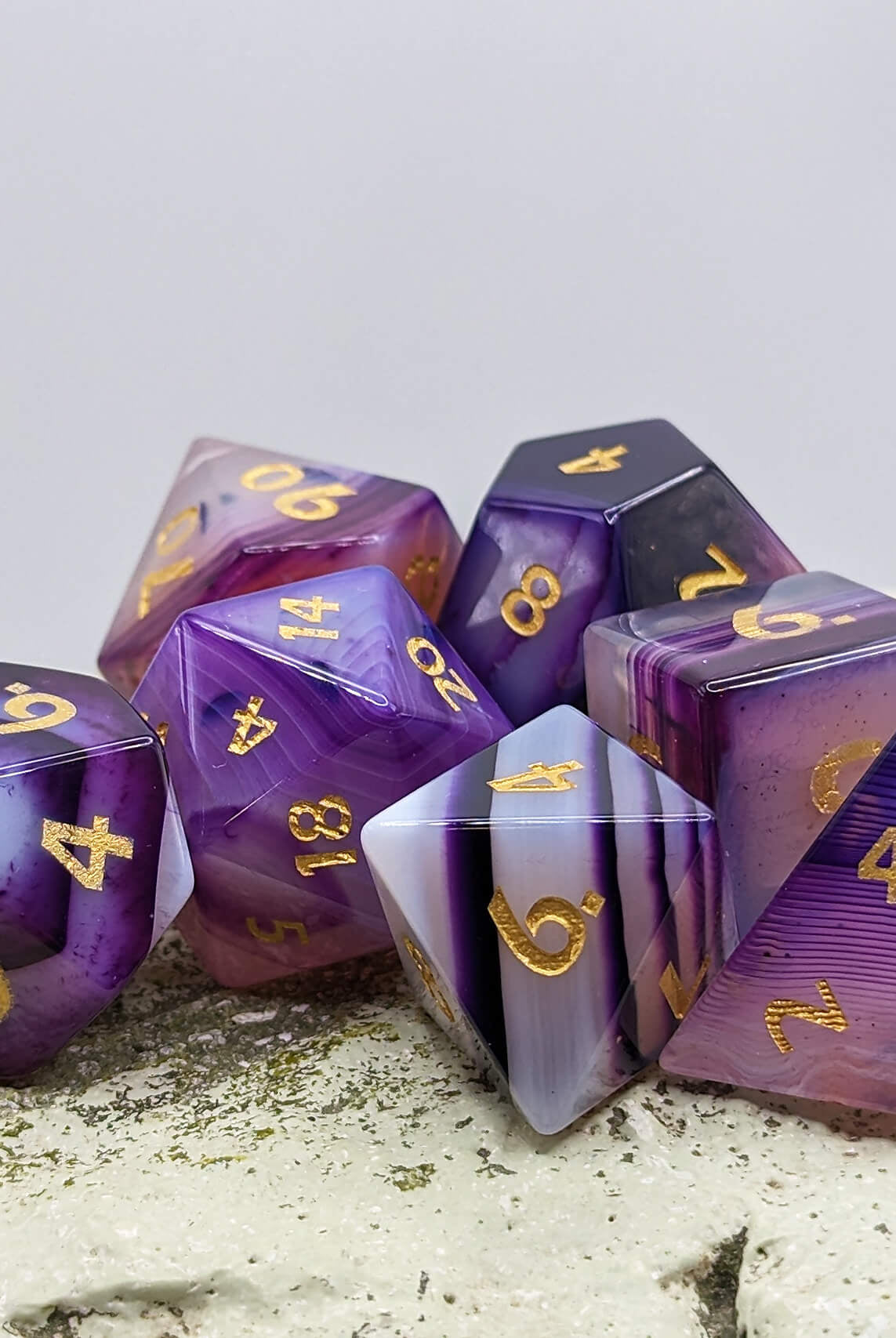 Gemstone Purple Agate dice for ttrpg games