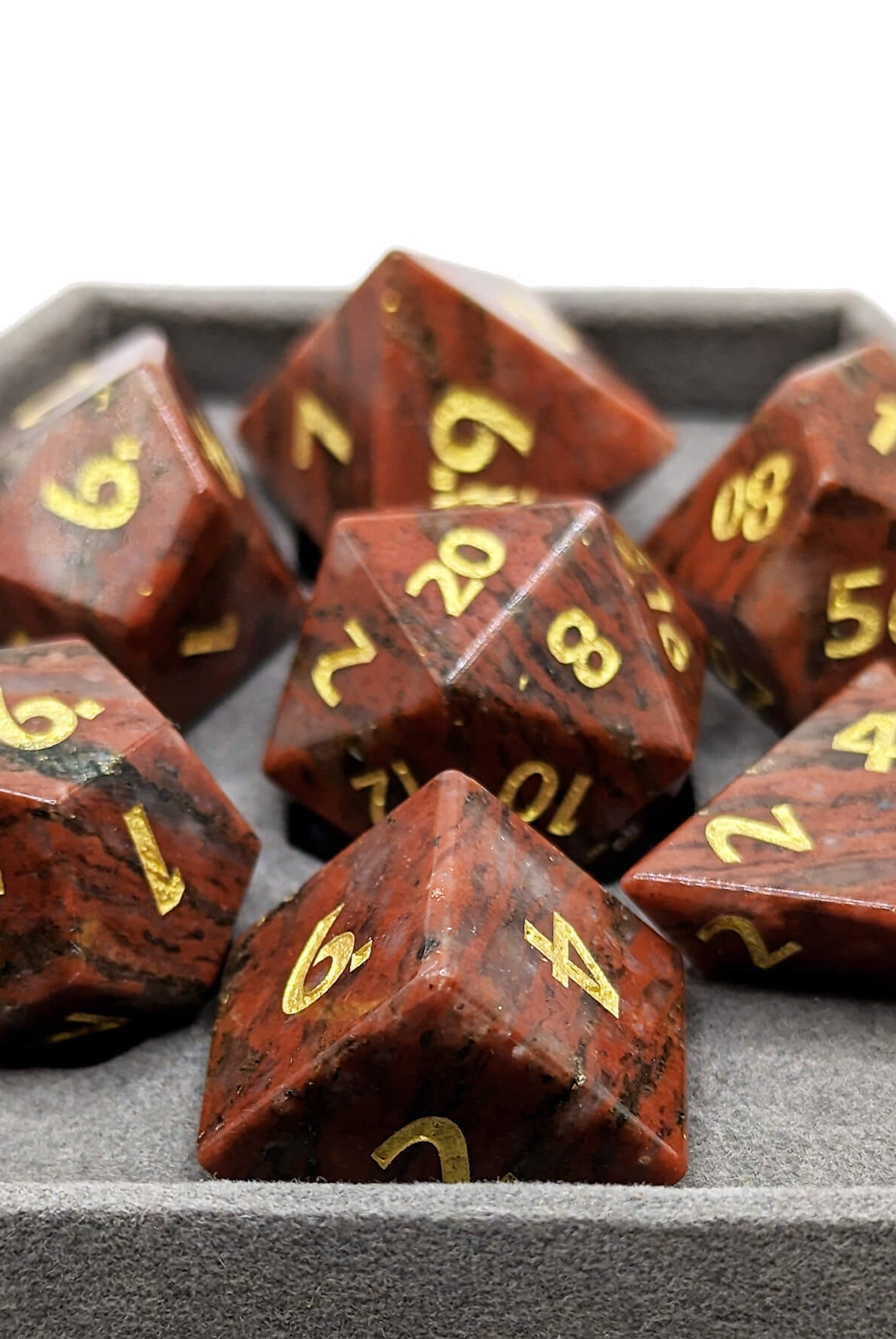 Red granite gemstone dice for dnd games