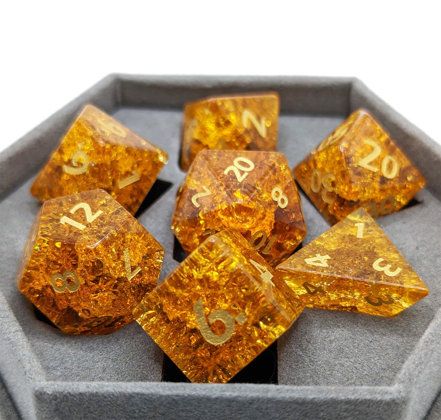 Gemstone Imperial Topaz glass dice with a shattered effect
