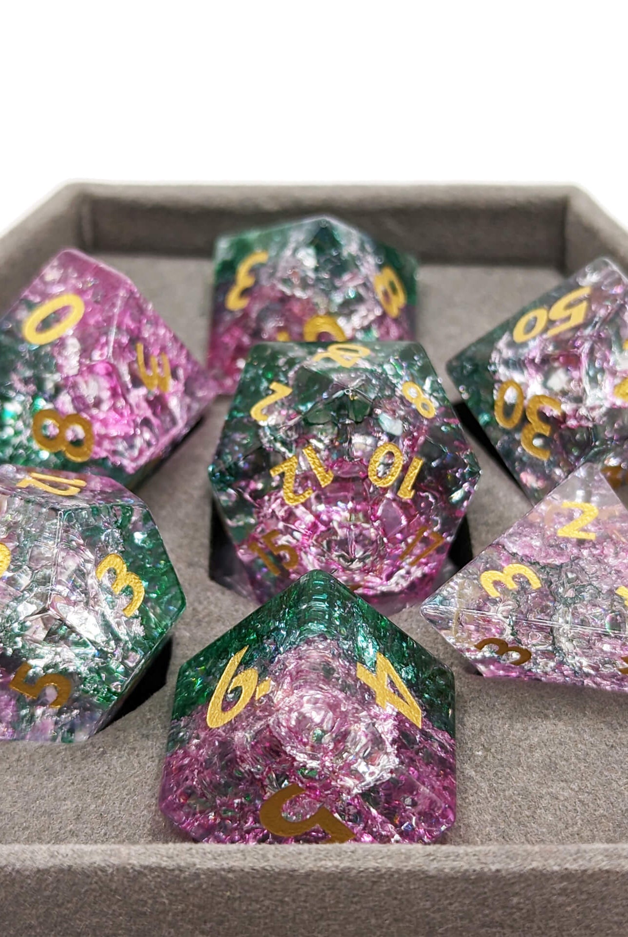 Shattered glass rainbow dice for dnd like games