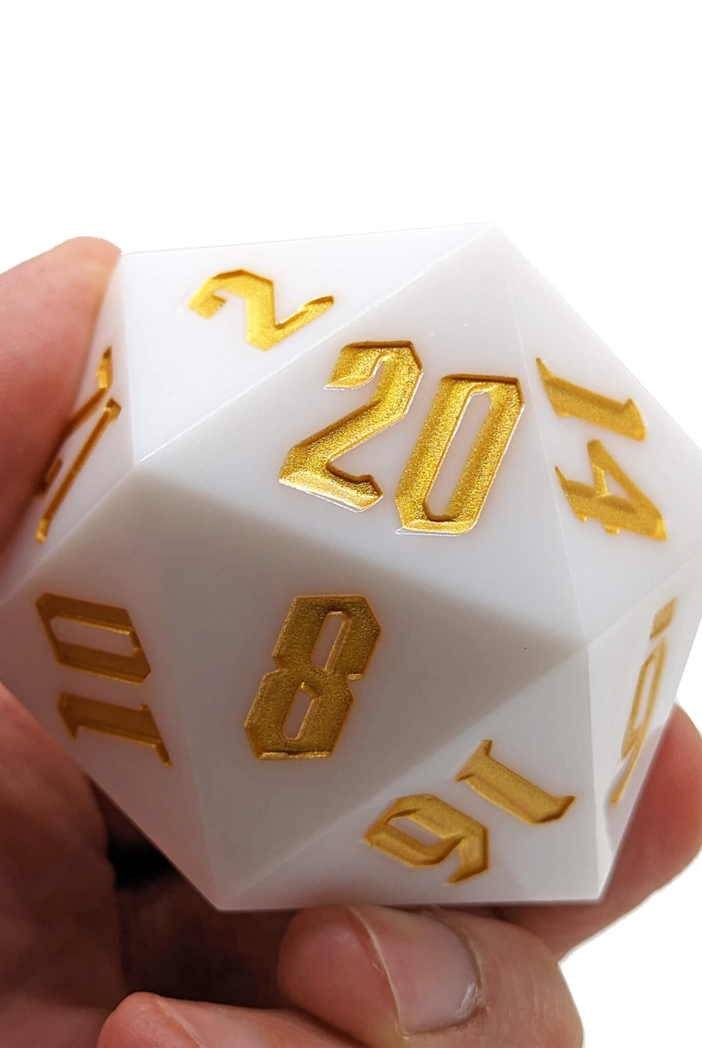 Giant white and gold angelic d20