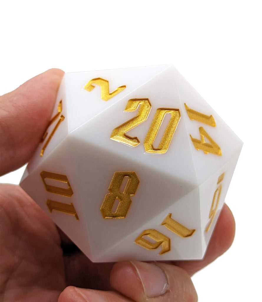 Giant white and gold angelic d20