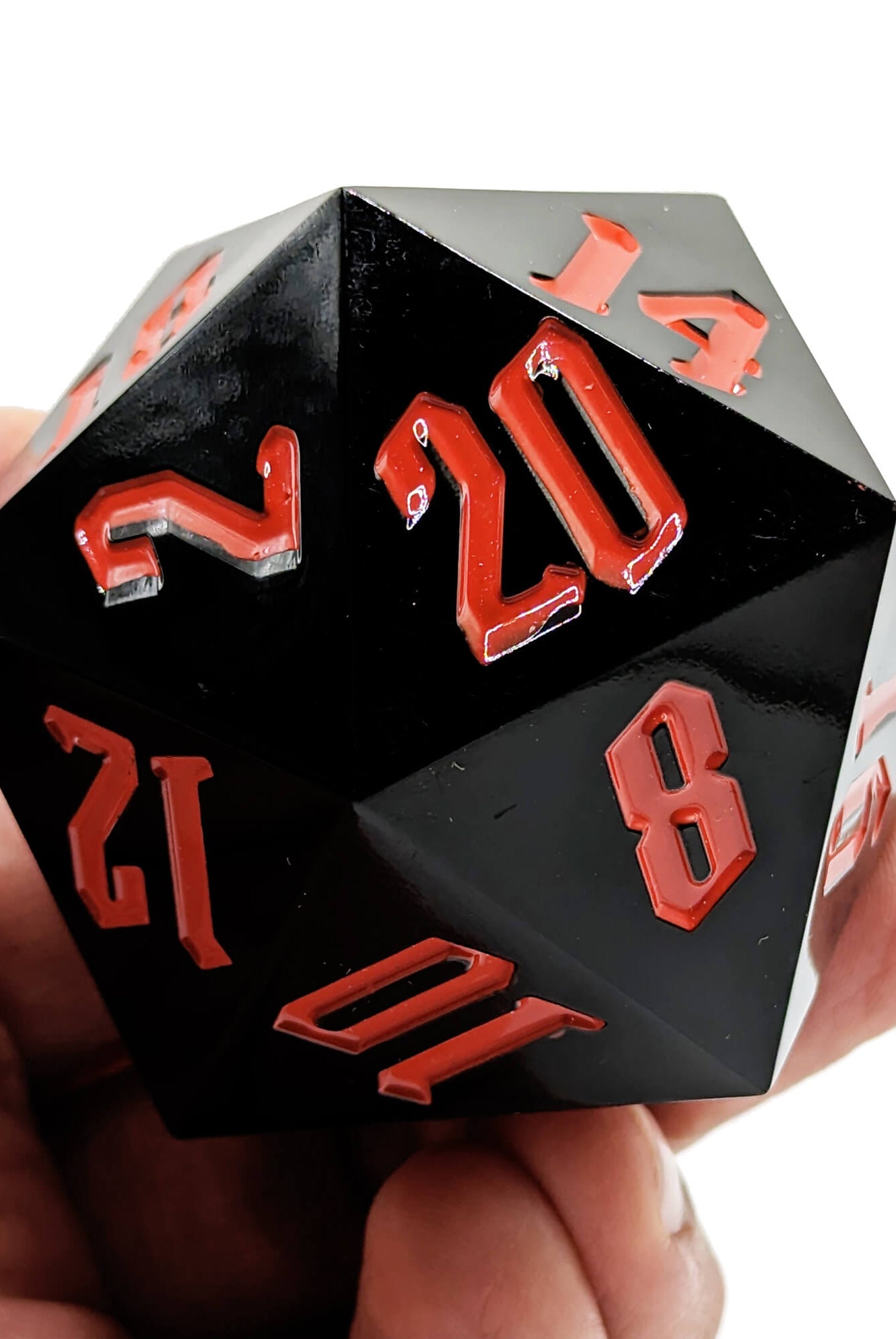 Fiendish black and red chonky giant d20