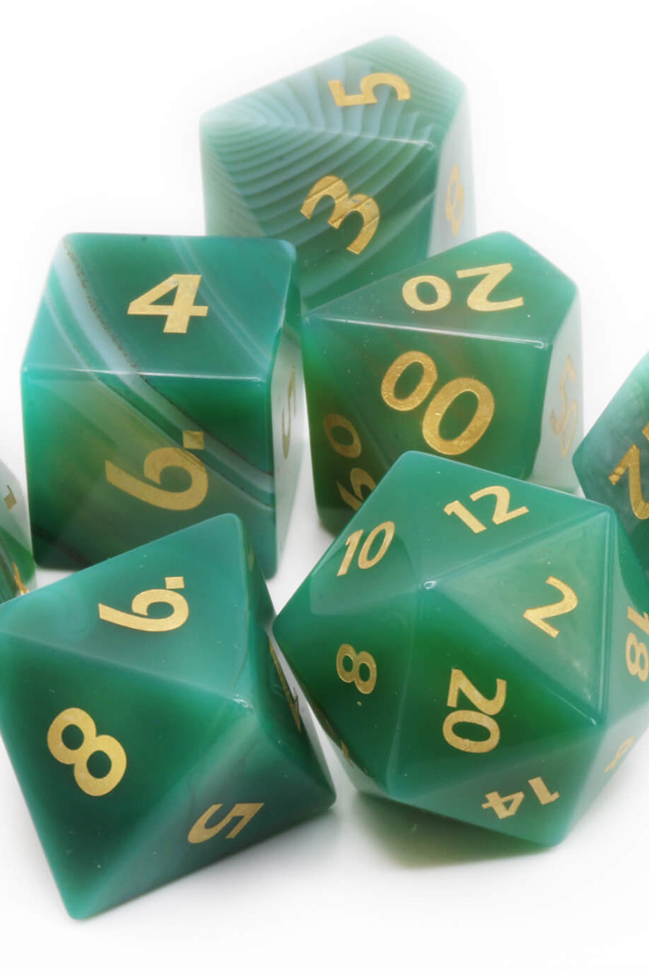 Green Gemstone Agate dice for sale at Dark Elf Dice