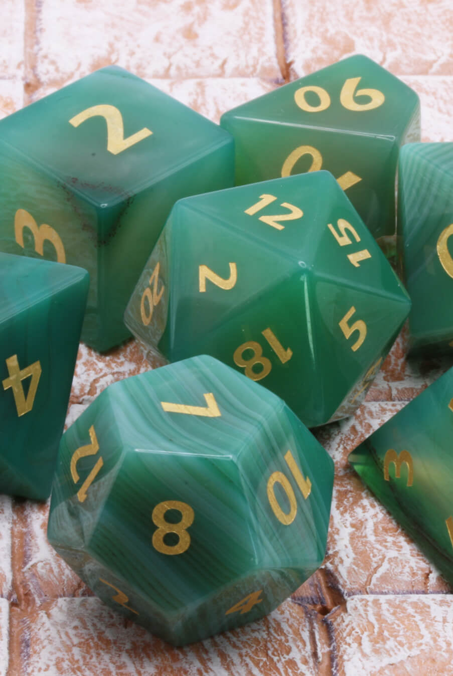 Beautiful Green Agate dice for DnD and TTRPG games