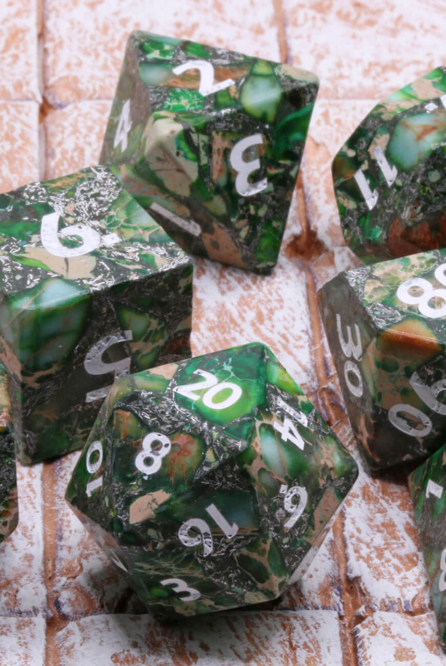 Imperial Jasper green gemstone dice for ttrpg games