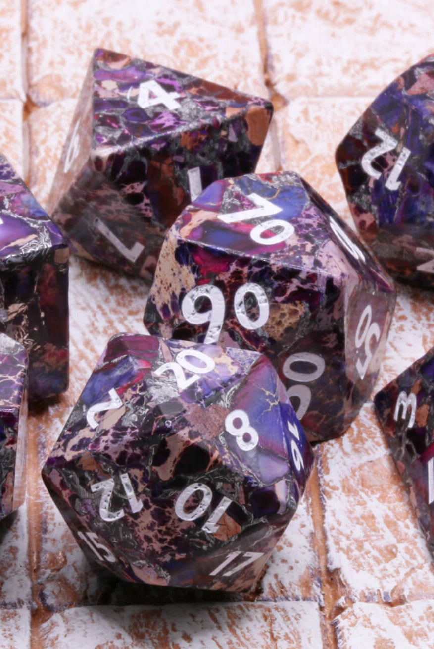 Imperial Jasper purple gemstone dice for ttrpg games