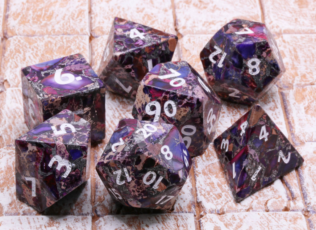 Imperial Jasper purple gemstone dice for ttrpg games