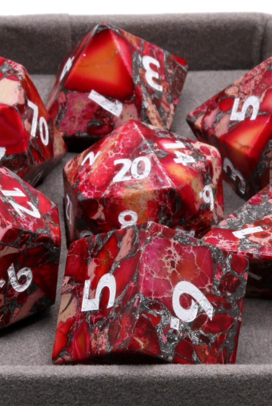 Imperial red jasper dice on sale at Dark Elf Dice