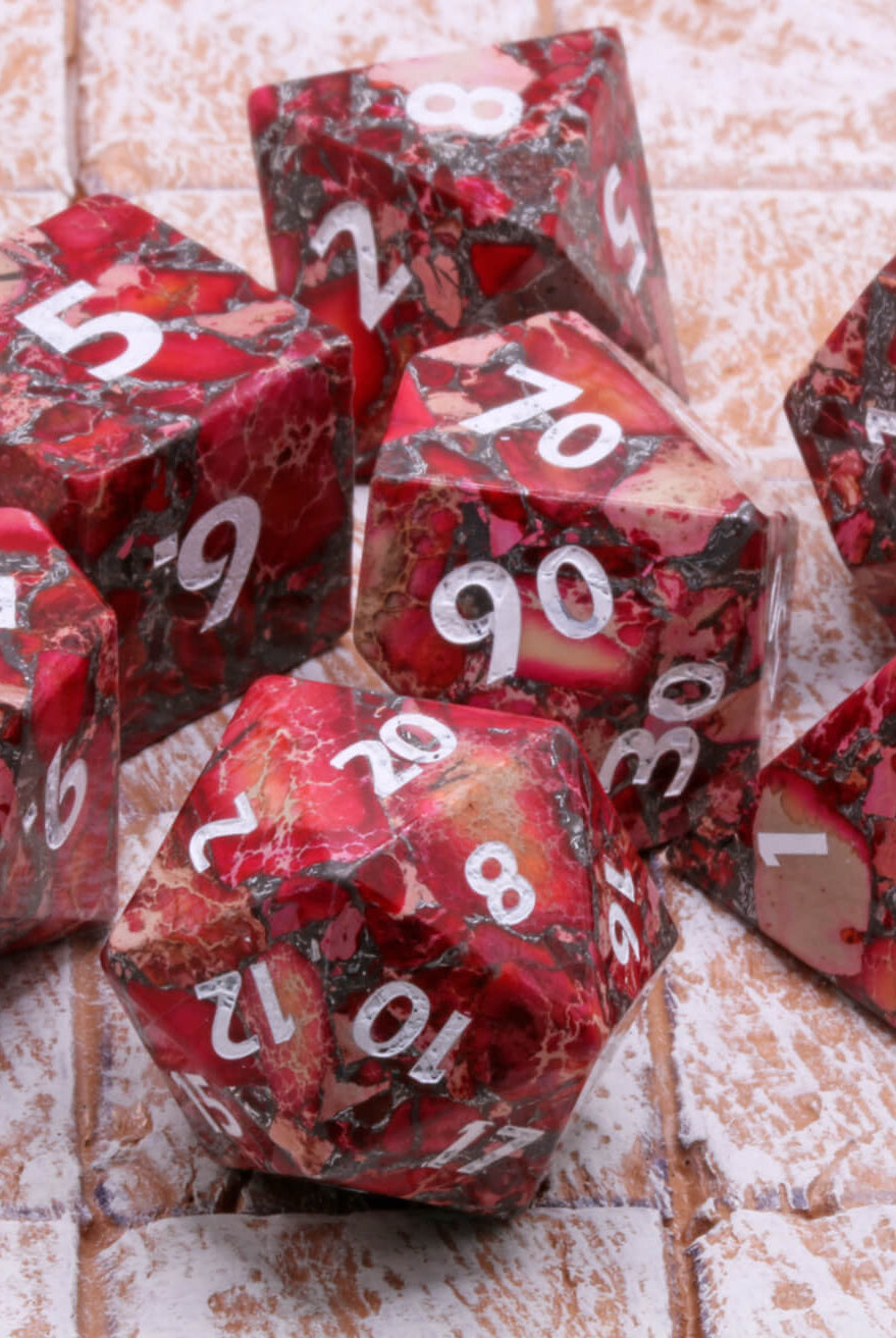Red Imperial Jasper Gemstone dice set