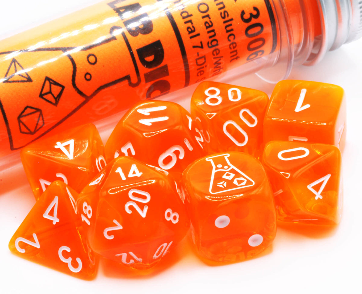 Chessex Lab Dice Vii Translucent Neon Orangewhite Chx30060 Ttrpg