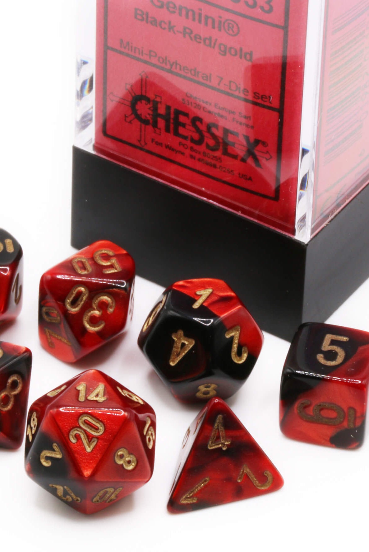 Mini Gemini Chessex dice red and black
