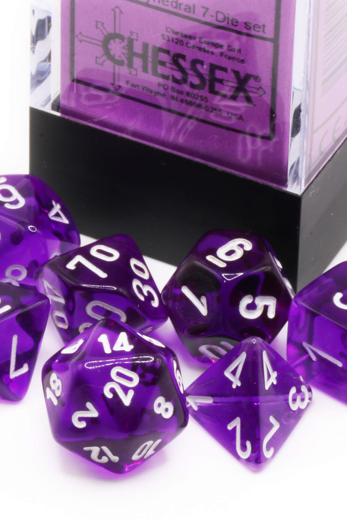 Chessex translucent purple mini dice on sale at Dark Elf Dice