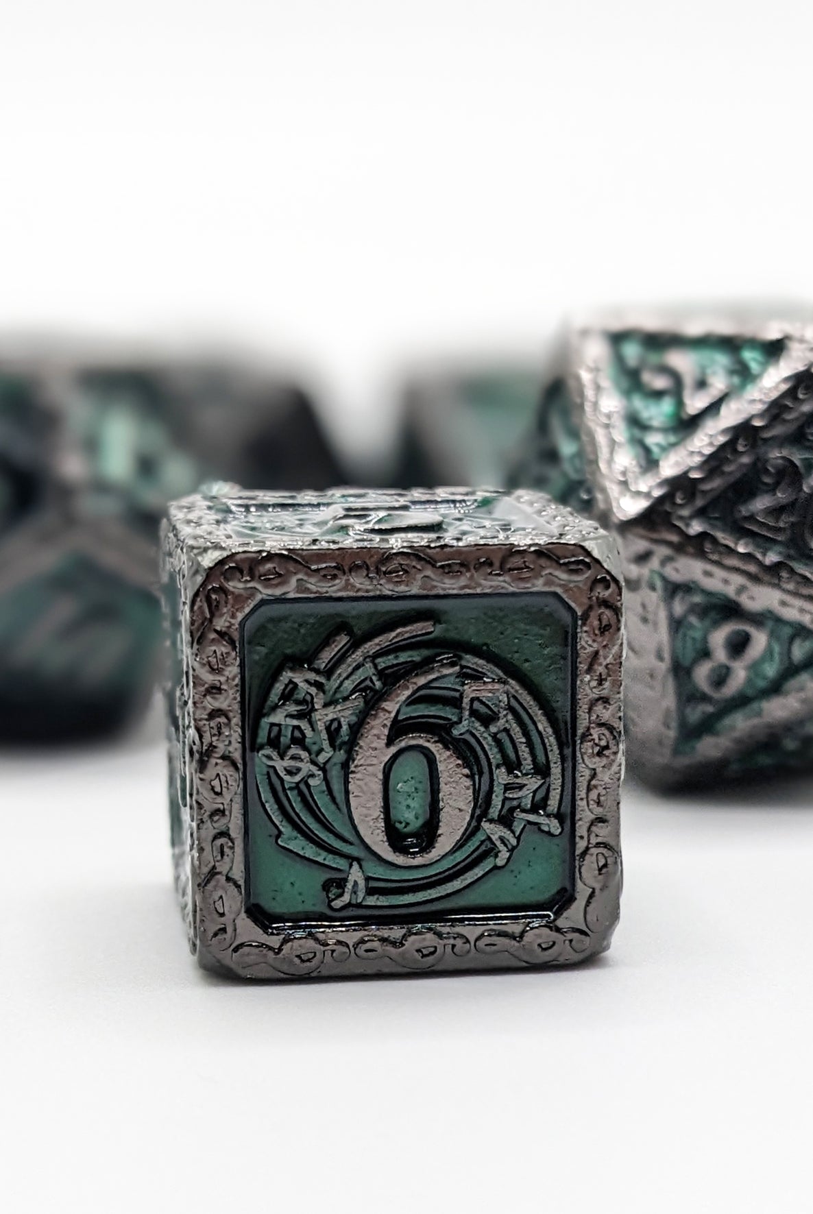 Musical notes dice black nickel and dark green for dnd and other fantasy games