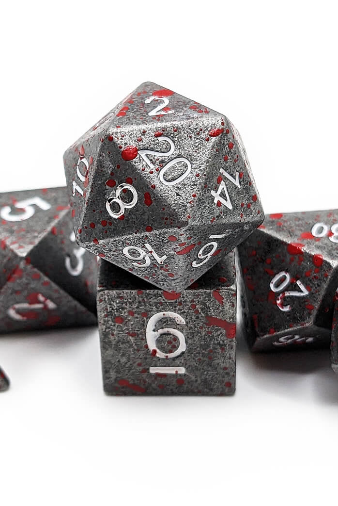 Battle hardened blood splatter dice at Dark Elf Dice