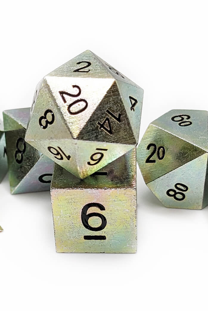 Cool battle hardened rainbow effect dice at Dark Elf Dice