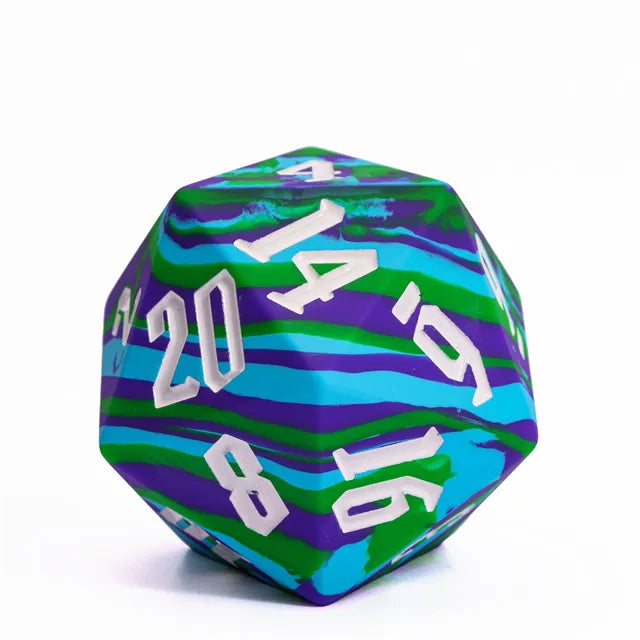 Giant silicone rubber d20 purple surge with white numbers