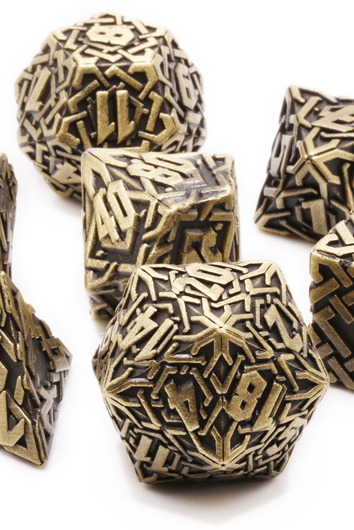 Antique Brass Celtic Knot Dice at Dark Elf Dice