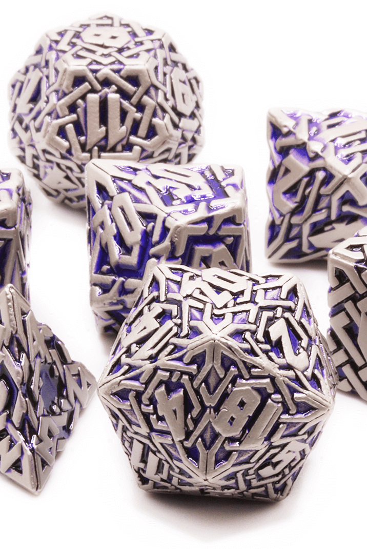 Metal Celtic Knot Dice Silver and Purple at Dark Elf Dice