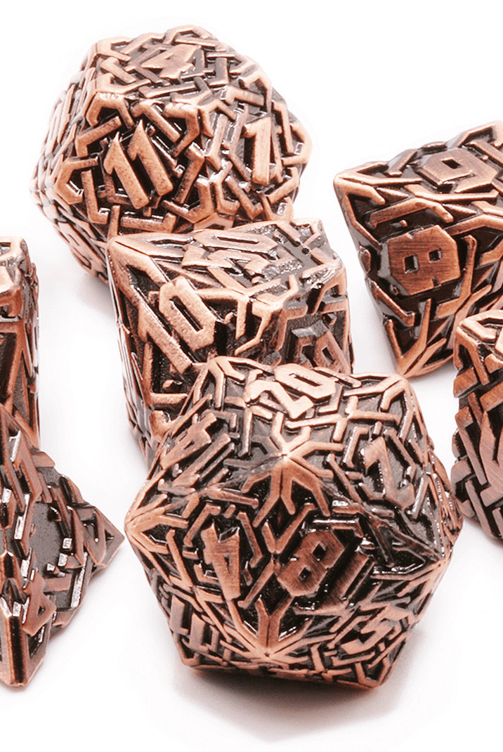Antique copper Celtic Dice Set at Dark Elf Dice