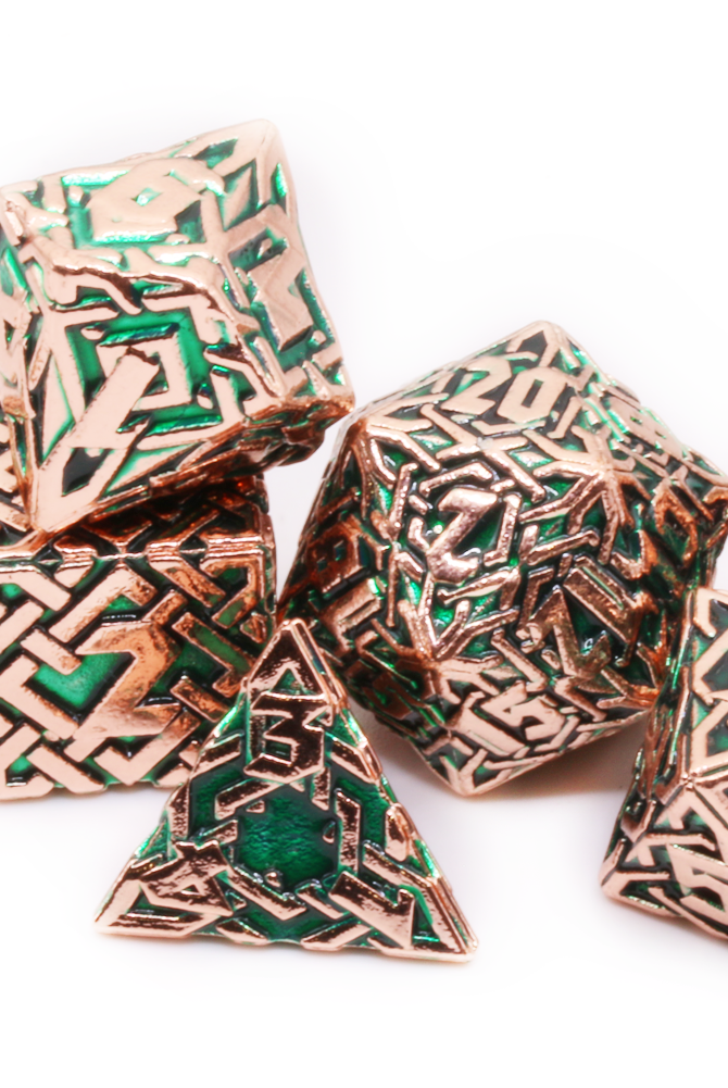 Celtic Knotwork Dice Copper and Green at Dark Elf Dice
