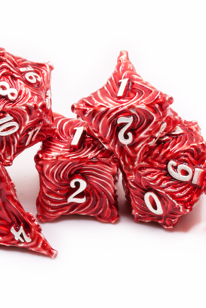 Red Swirl Metal Dice at Dark Elf Dice