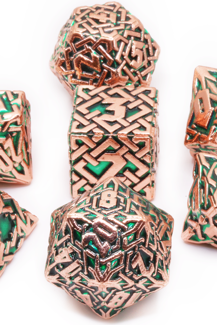 Dark Elf Dice Celtic Copper and Green Metal Dice