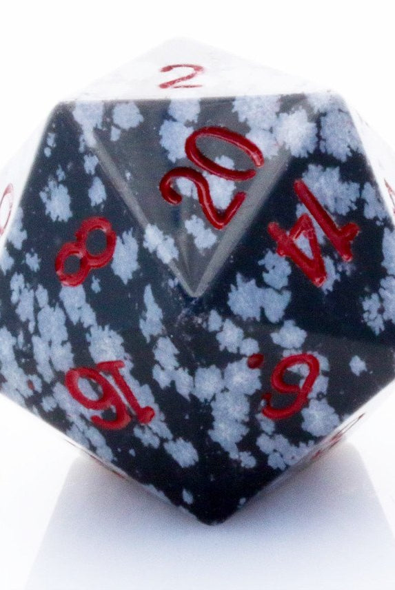Dwarven Stones D20 Snowflake Obsidian