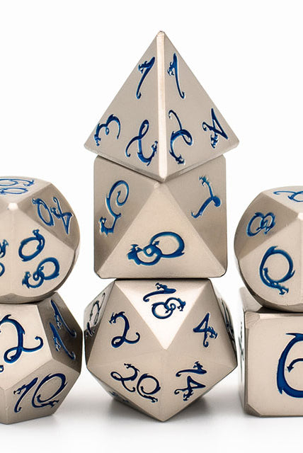 DnD Metal Dice silver blue dragons