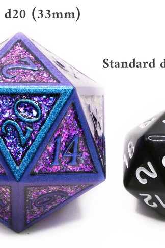 Giant d20 rpg dice size comparison 33mm