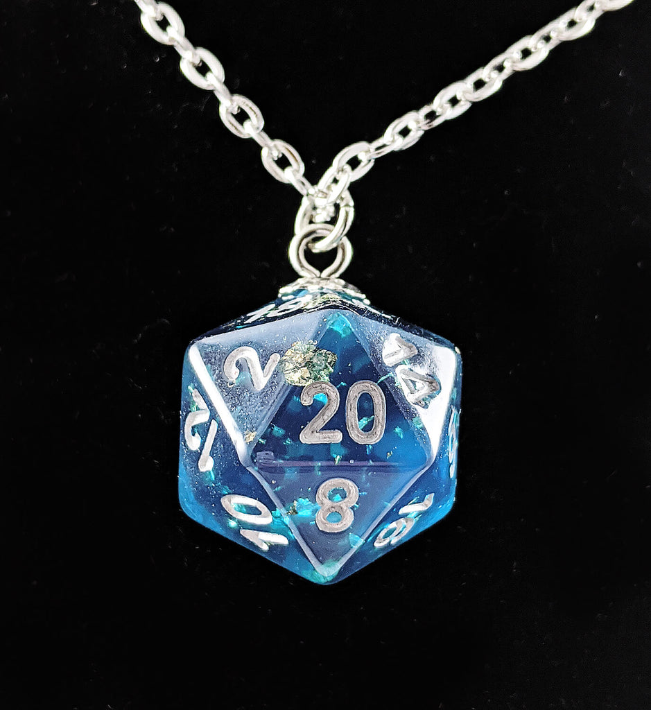 d20 necklace blue confetti dice