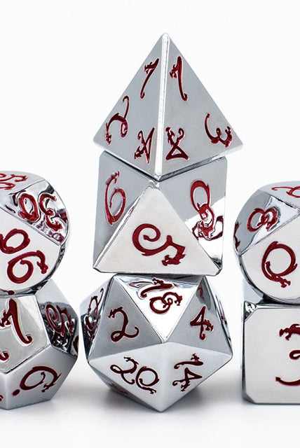 Dragon rpg dice silver red