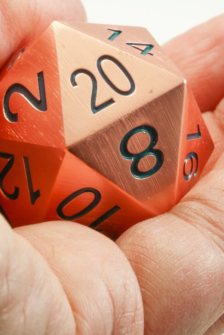 Giant Copper d20 teal numbers