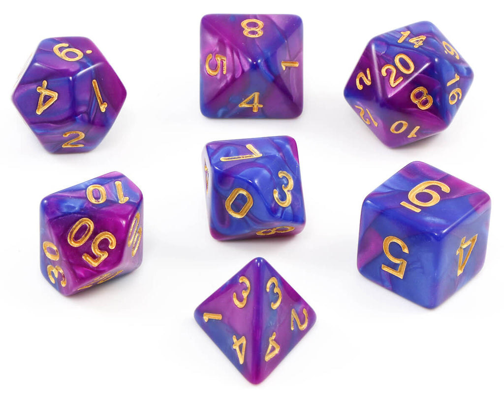 Purple and blue dnd dice